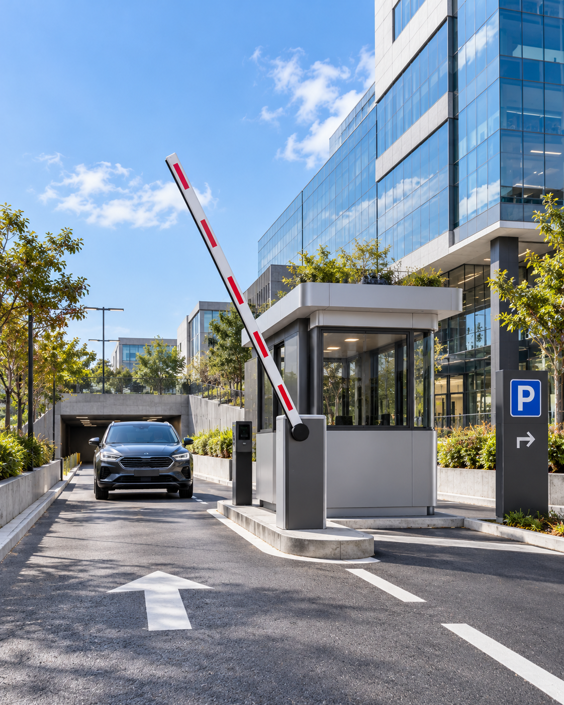 Barrera vehicular en edificio empresarial